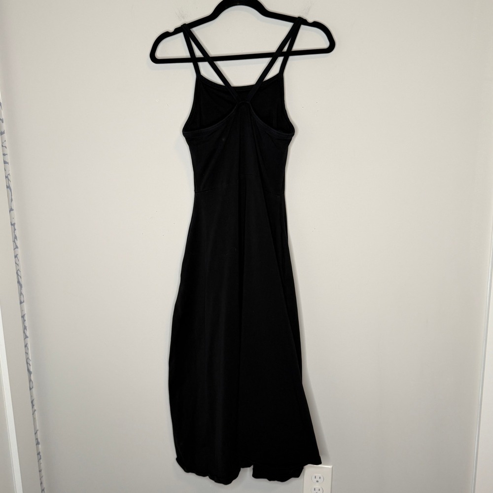 Pact Black Organic Cotton Double Strap Crossback Midi Dress with Pockets Small - Picture 2 of 9